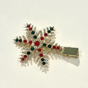 Gold Snowflake Hair Clip with Red and Green Accents